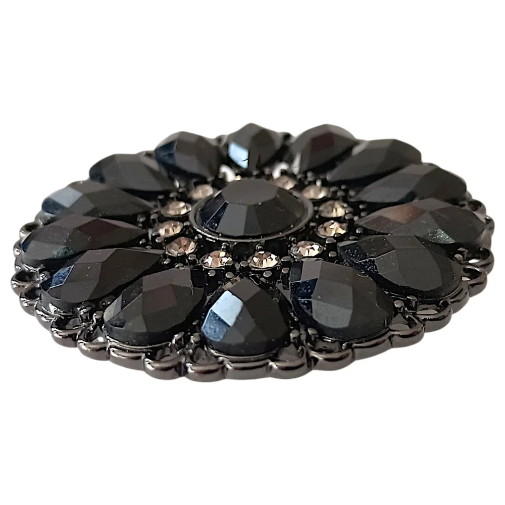 Premier Designs Sunflower Brooch Pendant Pin‎ Black Rhinestone Flower Sparkler